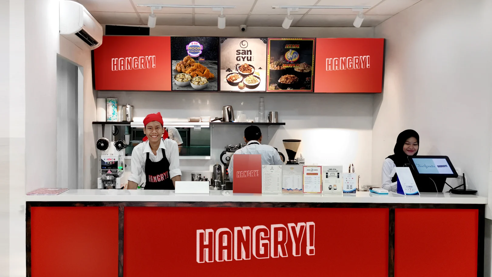 Hangry counter with Moon Chicken, San Gyu, Ayam Koplo